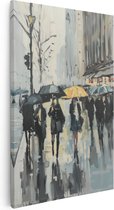 Artaza Canvas Schilderij Kunstwerk van Mensen die met Paraplu's in de Regen Lopen - 80x120 - Groot - Foto Op Canvas - Canvas Print