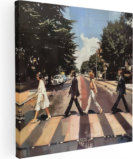 Artaza Canvas Schilderij Kunstwerk van de Beatles die een Straat Oversteken - 50x50 - Wanddecoratie - Foto Op Canvas - Canvas Print