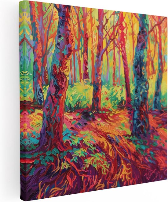 Artaza Canvas Schilderij Kleurrijk Kunstwerk van Bomen in een Bos - 60x60 - Muurdecoratie - Foto Op Canvas - Canvas Print