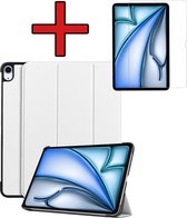 Hoes Geschikt voor iPad Air 2024 (11 inch) Hoes Book Case Hoesje Trifold Cover Met Screenprotector - Hoesje Geschikt voor iPad Air 6 (11 inch) Hoesje Bookcase - Wit