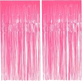 Boland Folie deurgordijn/feestgordijn - 2x - neon fluor roze - 100 x 200 cm - Versiering/feestartikelen - Eighties/nineties/glitter and Glamour