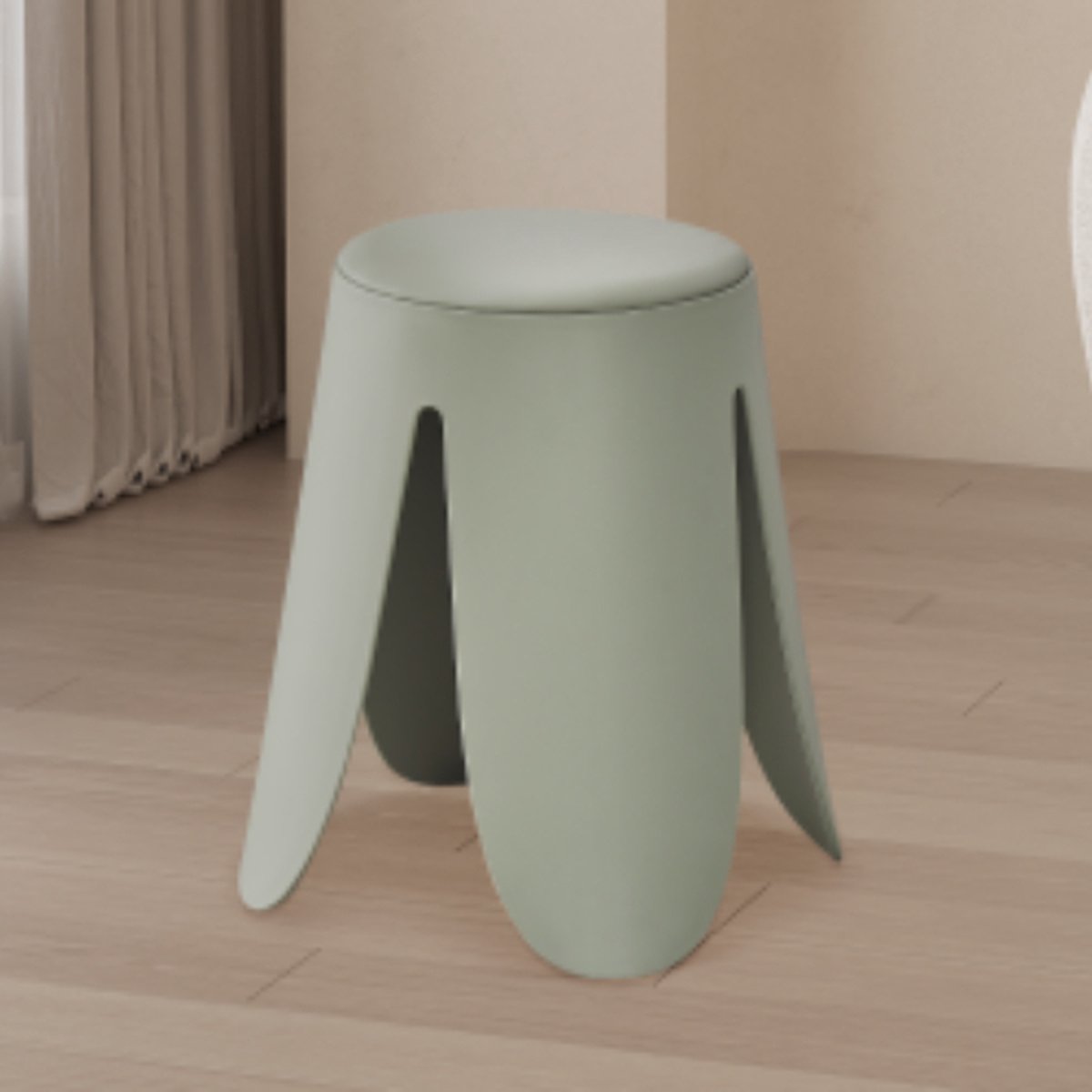 Grijsgroene Astin Kruk | PP Poten en PU Zitting | 46 x 30 x 30 cm