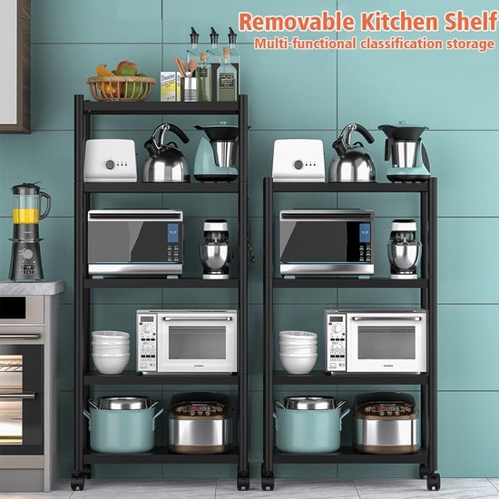 MAHANCRIS Bakkersrek met Lades en Stekkerdoos, Koffiebarstation, Magnetronrek, Keukenrek, 4 S-haken, voor Keuken, Woonkamer, Eetkamer, rustiek Bruin en Zwart ABRHR48UE01