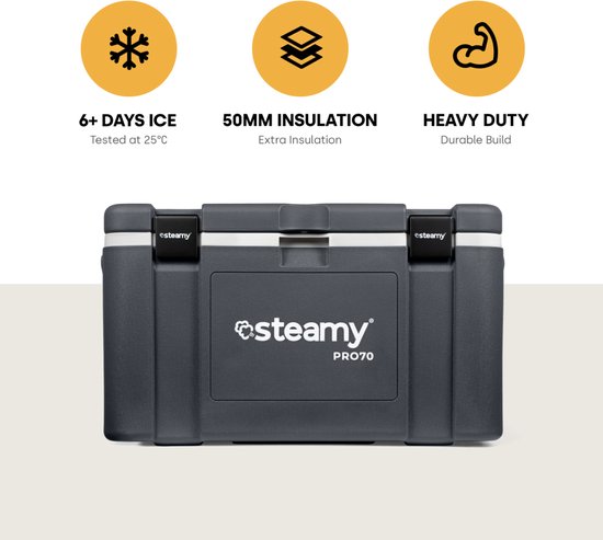 Steamy Pro 70 - Grote Koelbox - Extra goed geïsoleerd - 70 Liter - Grijs van Steamy — afbeelding 3