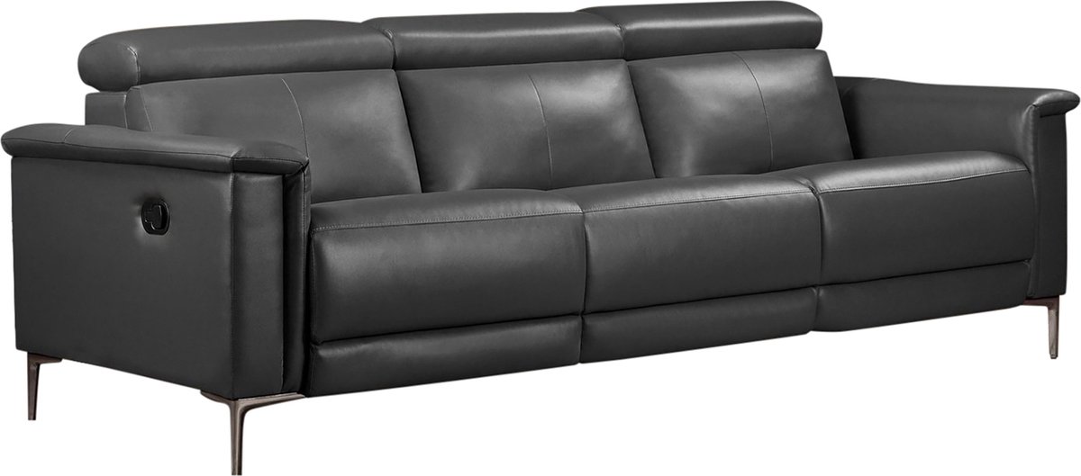 Notio Living Lund - Sofa 3 zits met 2 handmatige relaxfauteuils in grijs PU leer (97 x 222 x 100 cm)