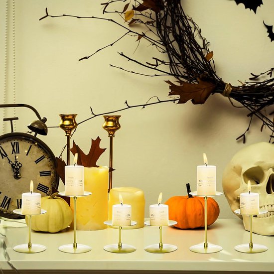 Pillar Candle Holders Stands Set van 2, Kaarsenhouders voor Pillar Kaarsen Decoratieve Kandelaar Houder voor Open haard, Woondecoratie, Dineren, Feest, Bruiloft, Mat Zwart, 6,2 & 8,7