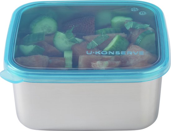 U-Konserve - récipient alimentaire carré en acier inoxydable avec couvercle en silicone - grand 1,5 l - sarcelle des îles