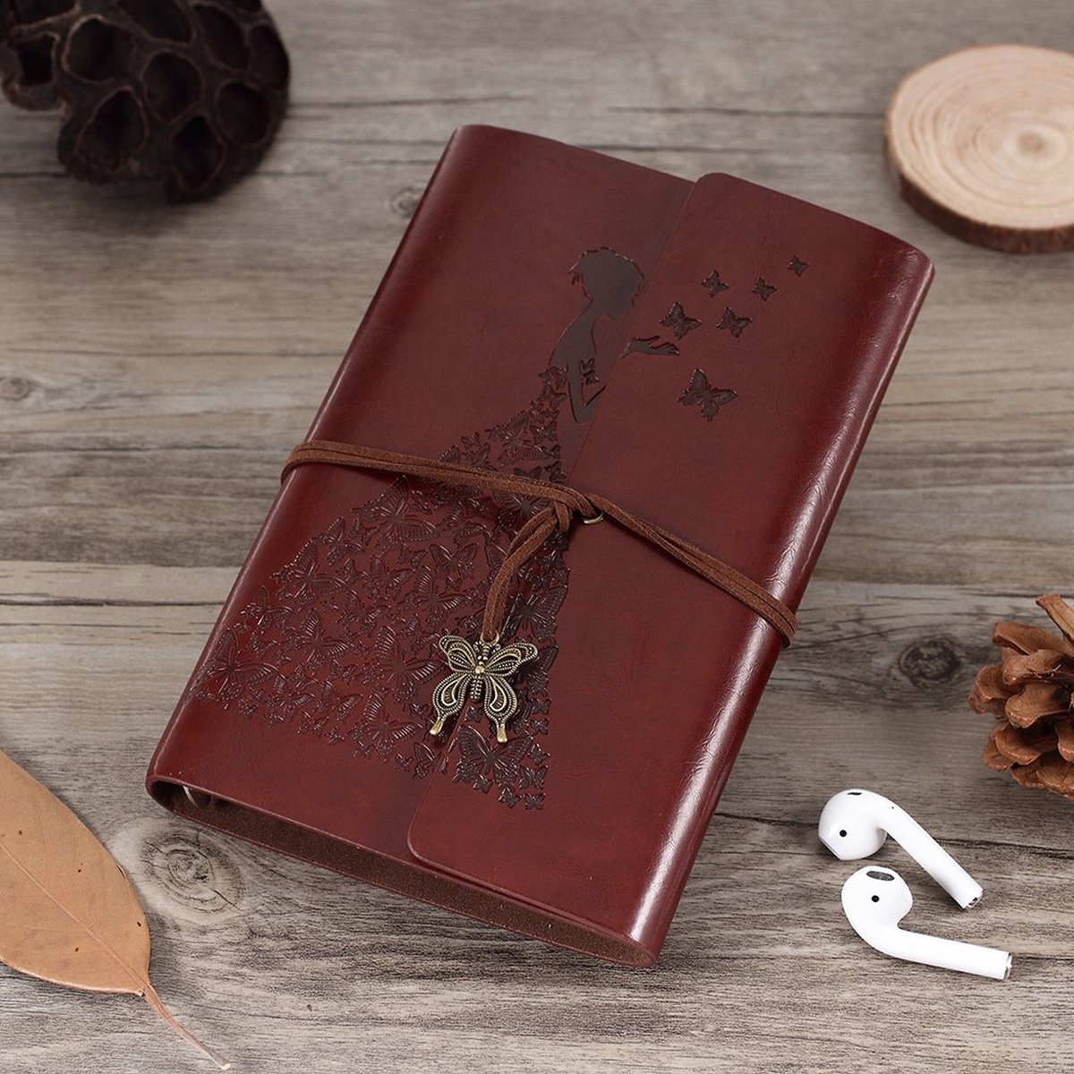 MALEDEN Navulbaar Dagboek – Lederen Omslag, 160 Blanco Pagina's, Kraftpapier, Vintage Reisdagboek (wijnrood)