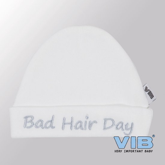 VIB® - Muts rond - Bad Hair Day (Wit) - Babykleertjes - Baby cadeau