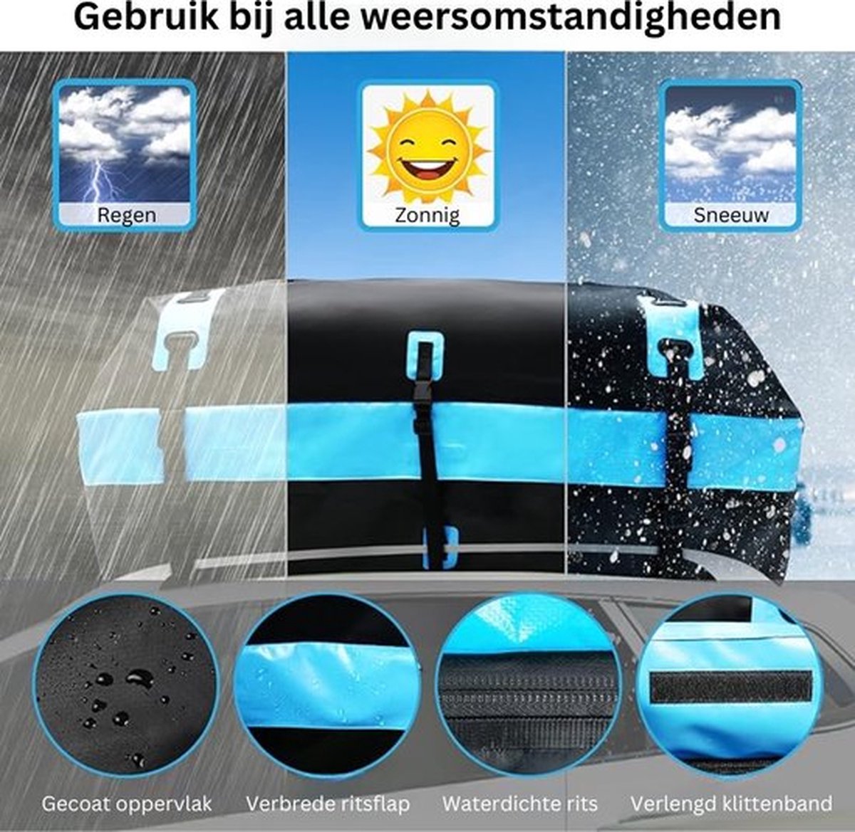 COSTWAY 600 l dakkoffer voor auto, waterdichte dakkoffer met 10 brede riemen & 6 deurhaken & antislipmat & draagtas, opvouwbare bagagebox voor alle voertuigen met/zonder bagagedrager, zwart
