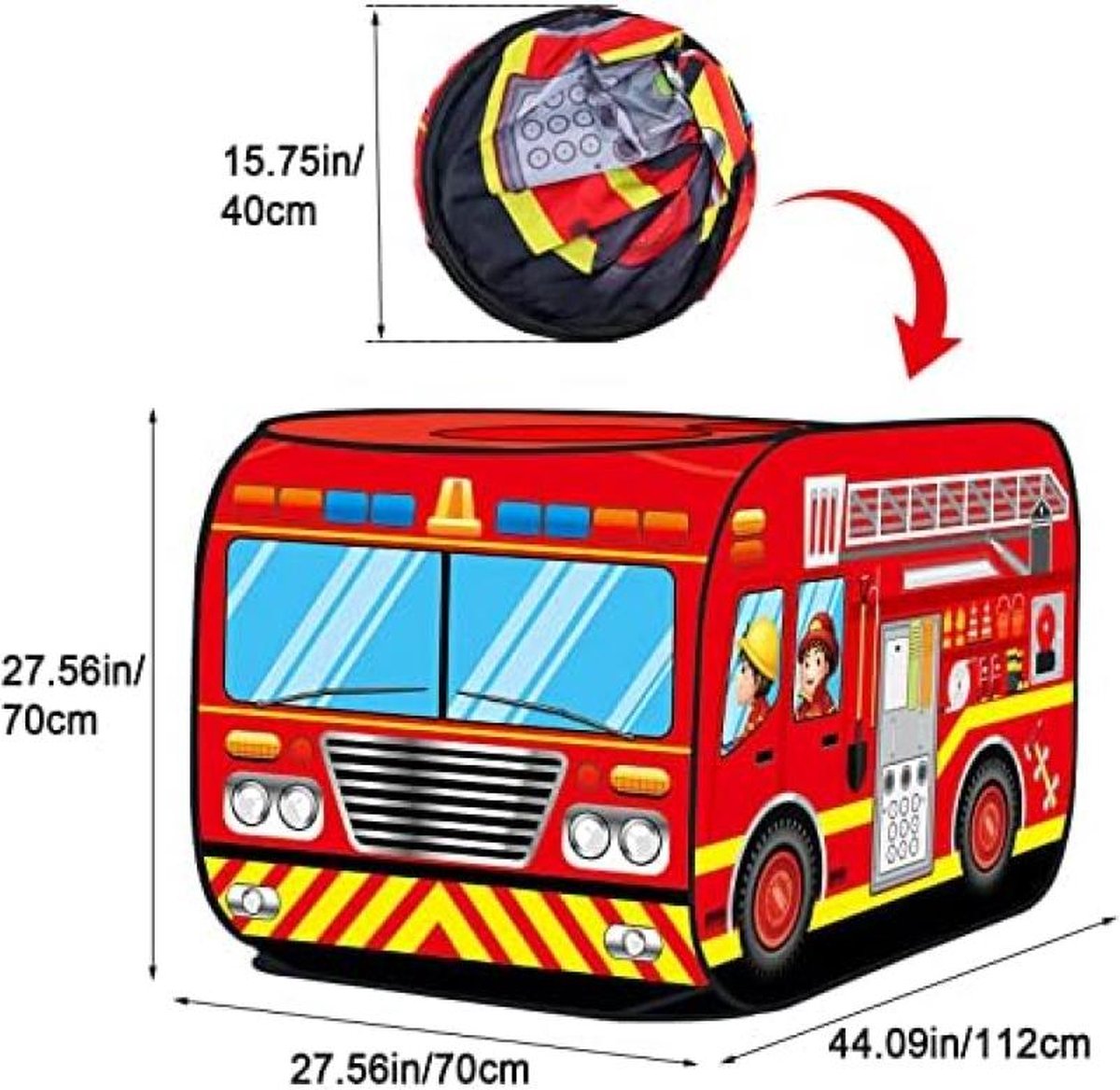 Tente De Jeu Enfant Forme De Camion De Pompiers – Pop-up, Porte Rabattable, Toit Ouvrant, Cadre Métallique – Pour Filles Et Garçons, Jeu Imaginatif Intérieur/extérieur