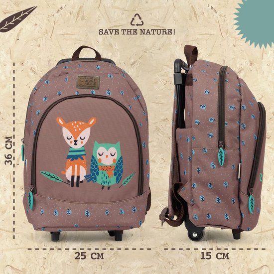 Sac a dos ecologique pour enfants a roulettes et animaux de la foret chariot pour. bol