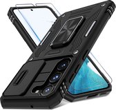 Nuvex Hoesje Geschikt voor Samsung Galaxy S23 Zwart Telefoonhoesje - Anti-Shock Case Cover Hybrid Armor Hoes met Kickstand Ring met Screenprotector