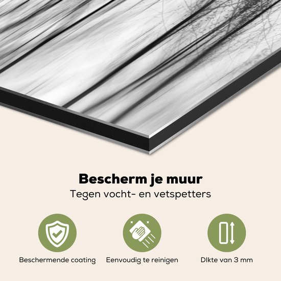 Spatscherm keuken 80x55 cm - Kookplaat achterwand Bomen - Zwart wit - Vogels - Natuur - Muurbeschermer - Spatwand fornuis - Hoogwaardig aluminium