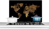 Spatscherm keuken 80x55 cm - Kookplaat achterwand Wereldkaart - Goud - Luxe - Aarde - Zwart - Muurbeschermer - Spatwand fornuis - Hoogwaardig aluminium