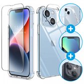 Apple iPhone 14 Hoesje Schokbestendig Transparant + 9H Tempered Glass Screen Protector + Camera Protector Transparant 3 in 1 Set