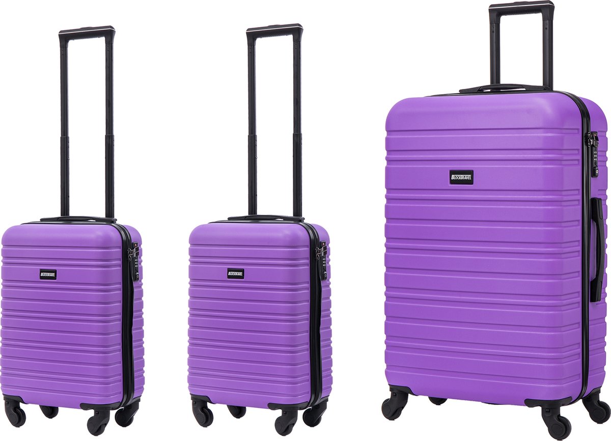 BlockTravel kofferset 3 delig ABS ruimbagage en handbagage 29 29 en 74 liter - inbouw TSA slot - paars