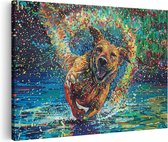 Artaza Canvas Schilderij Hond die in het Water Rent - 120x80 - Groot - Foto Op Canvas - Canvas Print