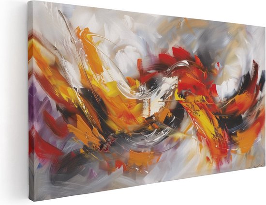 Artaza Canvas Schilderij Abstract Kunstwerk met Oranje, Gele en Zwarte Kleuren - 80x40 - Wanddecoratie - Foto Op Canvas - Canvas Print