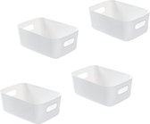 Set van 4 opbergdozen, organizer box met handgrepen (origineel design), kleine kunststof doos, wit voor huishouden, praktische opbergmand, opbergkist voor de badkamer, 20 x 14 x 7,5 cm (wit)