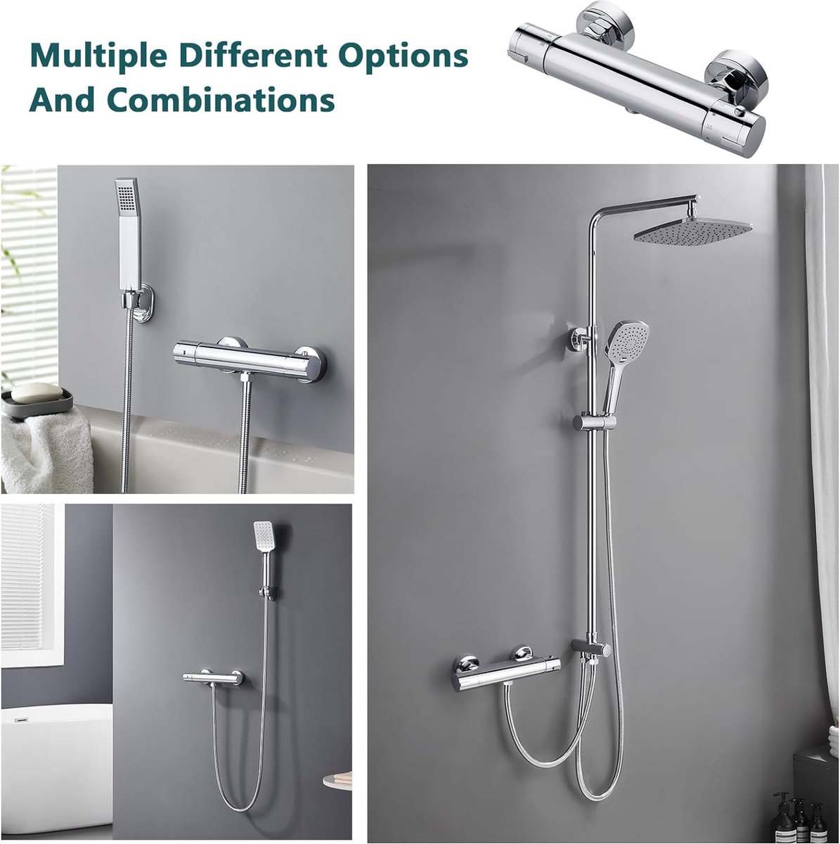 Opbouwset Bad- en Douchekraan Brauer Gunmetal Edition Thermostatisch Met Handdouche 3 Standen Geborsteld Gunmetal