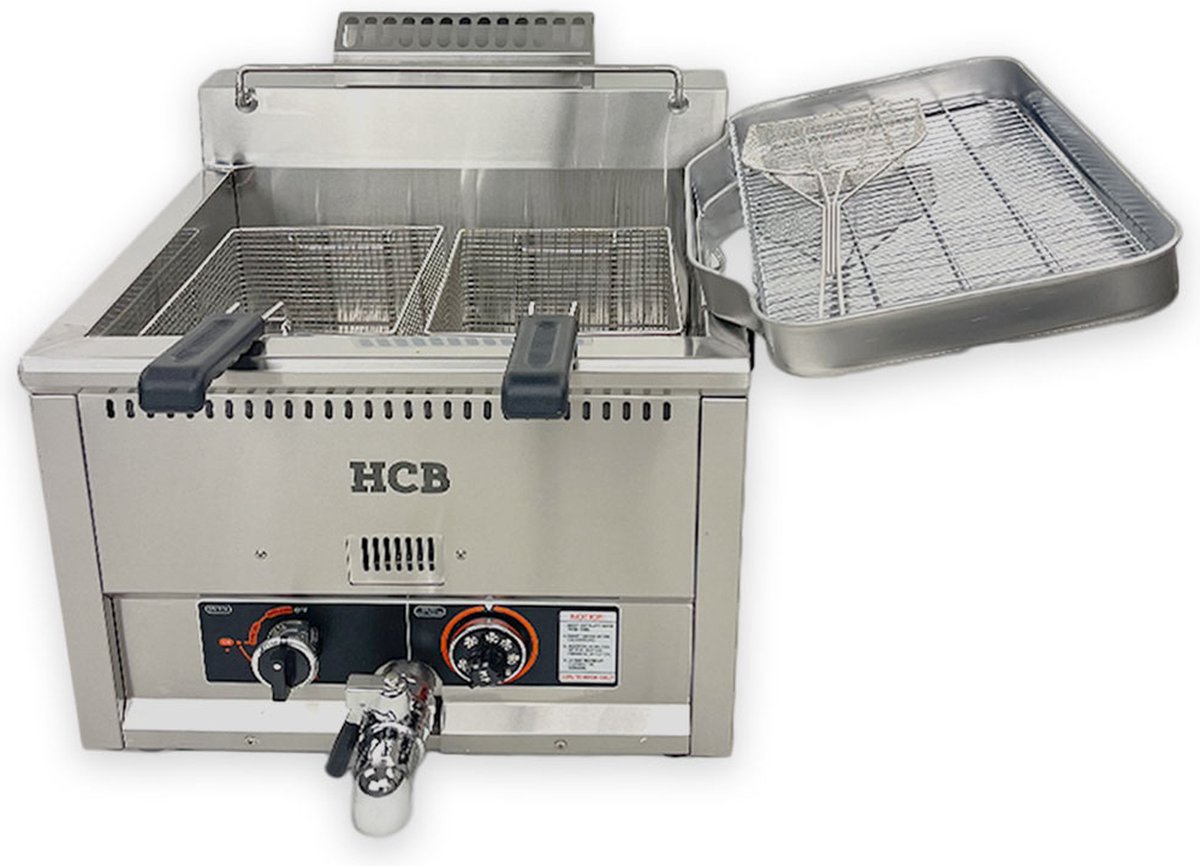 HCB® - Professionele Horeca frituurpan - Friteuse - 30 liter - aardgas - RVS / INOX - 55x58x48 cm (BxDxH) - 40 kg