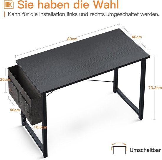 HLONONE Hoekbureau met 3 stoffen laden, 120 x 80 cm, computertafel met opbergruimte, bureau L-vorm met zijvak, pc-tafel met opbergvakken voor kantoor, gaming en thuiskantoor, wit
