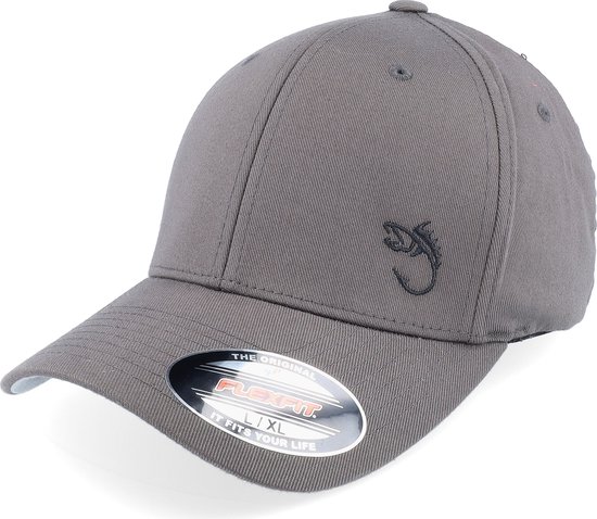 Hatstore- Black Fish Hook Logo Dark Grey Flexfit - Skillfish Cap