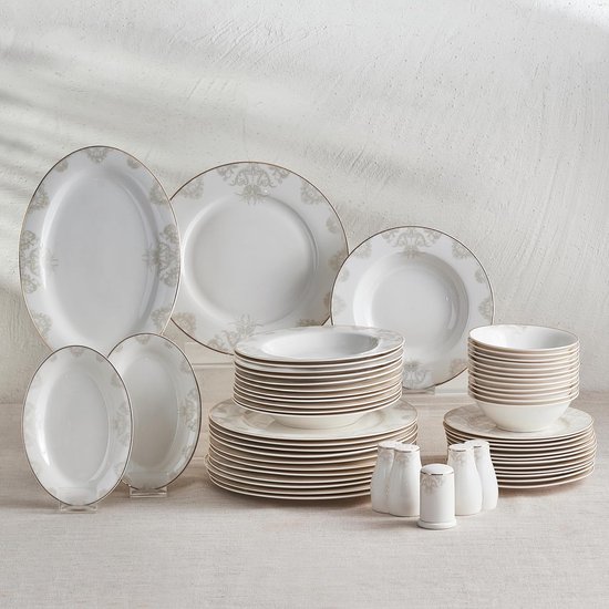Service de table Siena 56 pièces pour 12 personnes | Ronde En Porcelaine Wit | Assiettes creuses et Assiettes