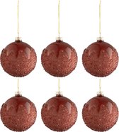J-Line Doos Van 6 Kerstballen Suiker Glas Mat Bordeaux Small