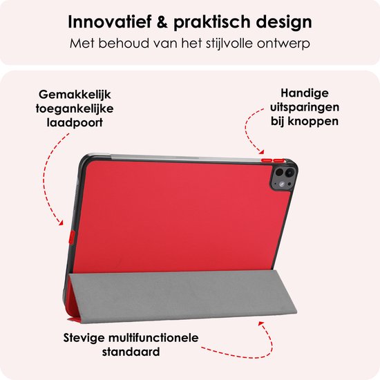 Étui adapté pour iPad Pro 2024 (11 pouces) Étui à couverture rigide avec protecteur d'écran - Rouge