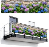 Balkonscherm 300x75 cm - Balkonposter Hortensia - Bloemen - Bladeren - Stenen - Balkon scherm decoratie - Balkonschermen - Balkondoek zonnescherm