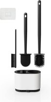 Toiletborstel van siliconen met flexibele borstels - zwart, staand en wandgemonteerd toilet brush with holder