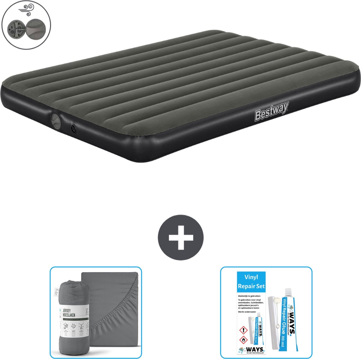 Bestway luchtbed - 2-Persoons - 152 x 203 x 25 cm - Groen - Inclusief pomp - Hoeslaken en Reparatieset