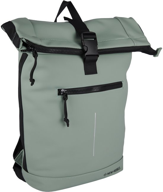 New Rebels - Mart New York Salie Groen 21L Rugtas Rolltop Waterafstotend - Laptop 15.6