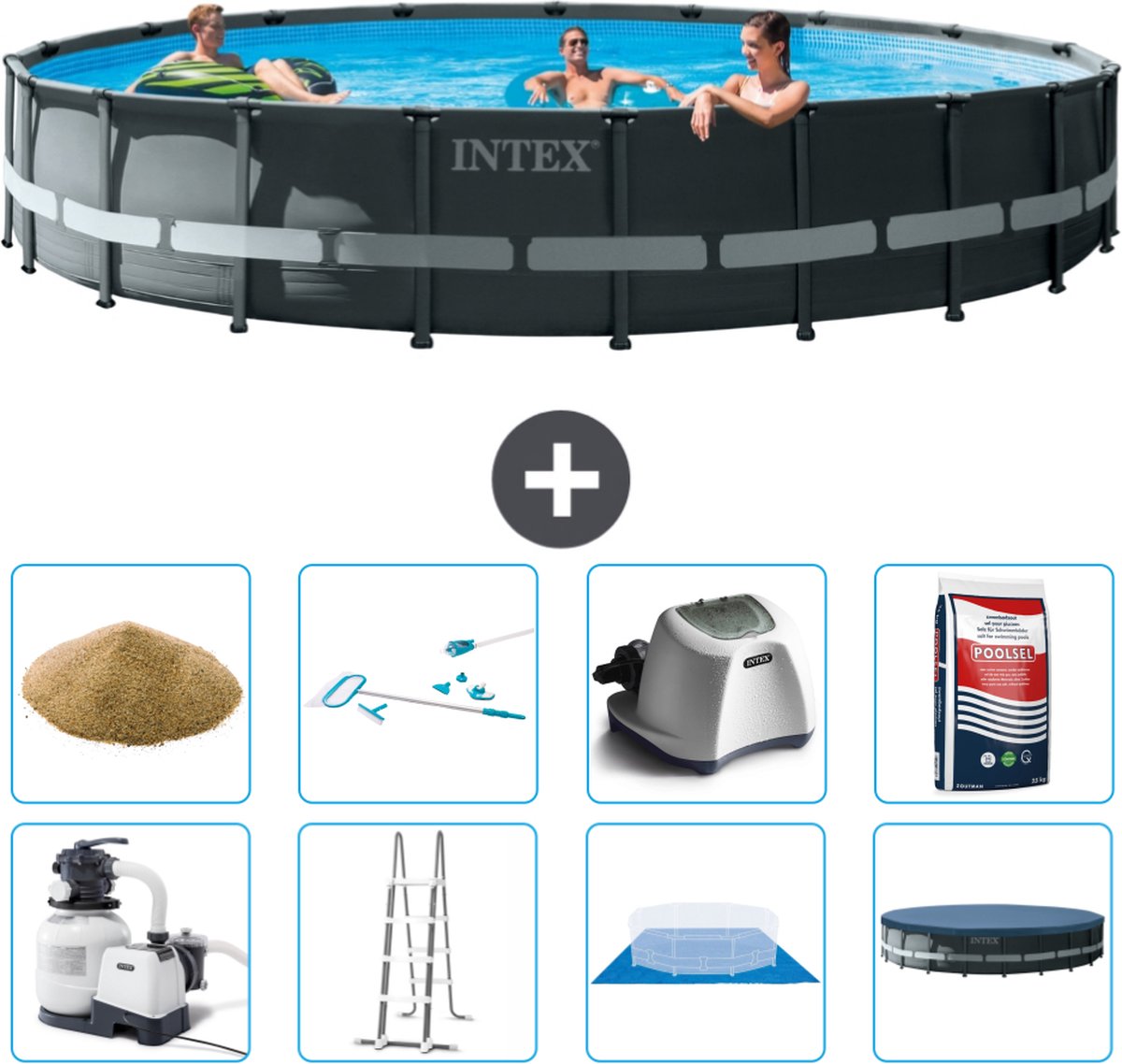 Intex Rond Ultra XTR Frame Zwembad - 610 x 122 cm - Inclusief Pomp - Ladder - Grondzeil - Afdekzeil Filterzand - Schoonmaakset - Zoutwatersysteem - Zwembadzout