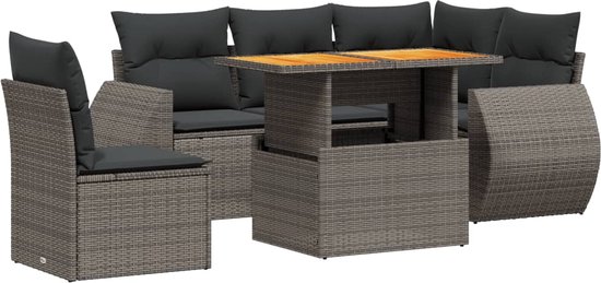 vidaXL - 6-delige - Loungeset - met - kussens - poly - rattan - grijs