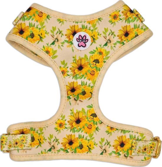 Hondentuigje - Zacht Tuigje / Honden Harnas - Geel - Zonnebloemen - Vincent van Dogh - Paw My God! - Maat M