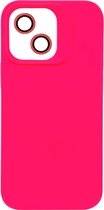 Casemania Hoesje Geschikt voor Apple iPhone 12 - Roze - Liquid Siliconen Back Cover - Met Camera Lens Protector