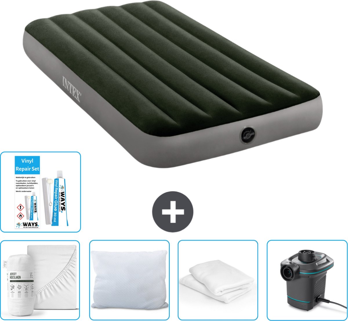 Intex Luchtbed - 1-Persoons - 99 x 191 x 25 cm - Groen - Inclusief Accessoires CB2