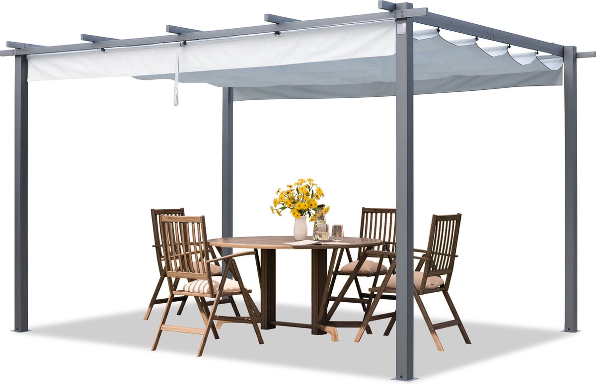 PRIMEYARD Pergola 3x4 m paviljoen met verstelbaar dak stalen frame grijs