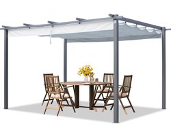 PRIMEYARD Pergola 3x4 m paviljoen met verstelbaar dak stalen frame grijs