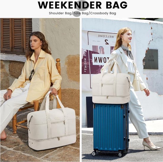 LOVEVOOK Reistas voor dames, sporttas, weekendtas, handbagage, tas voor vliegtuig, ziekentas, geboorte, kledingtas, reistas met toilettas, schoenenvak, beige, 55x42x25cm LOVEVOOK Reistas voor dames, sporttas, weekendtas, handbagage, tas voor vliegtuig, ziekentas, geboorte, kledingtas, reistas met toilettas, schoenenvak, beige, 55x42x25cm