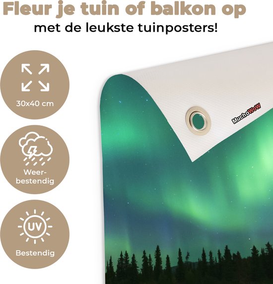 Tuin decoratie Noorderlicht - Bomen - Water - Alaska - 30x40 cm - Tuindoek - Buitenposter