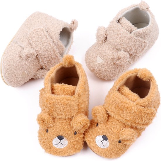 Babyschoentjes – Eerste loopschoentjes Teddy stof Maat 18-19