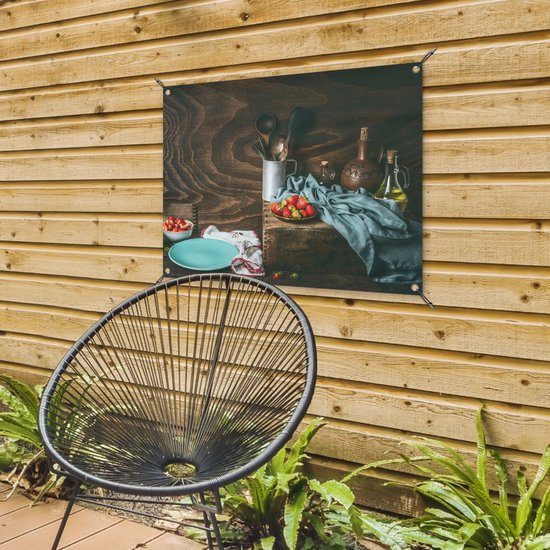 Tableau jardin Rustique - Fruits - Ustensiles de cuisine - Fraise - 80x60 cm - Affiche jardin - Toile jardin - Affiche extérieur