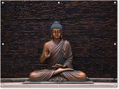 Tuinposter - Tuindoek - Tuinposters buiten - Boeddha - Buddha beeld - Bruin - Spiritueel - Meditatie - 120x90 cm - Tuin