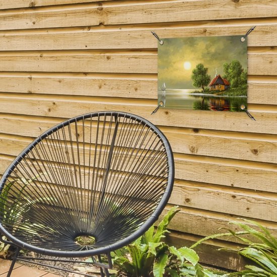 Tuin decoratie Schilderij - Olieverf - Huis - Natuur - Water - 40x30 cm - Tuindoek - Buitenposter