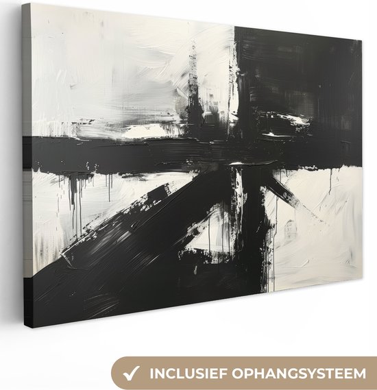 Canvas schilderij 120x80 cm - Wanddecoratie Modern - Zwart wit - Abstract - Kunst - Muurdecoratie woonkamer - Kamer decoratie modern - Abstracte schilderijen