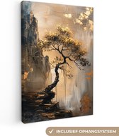 KDOVOKD Goud abstract woonkamer decoratie schilderij, groot horizontaal schilderij, moderne canvas muurkunst schilderij kamerdecoratie 50 x 100 cm (19,6 x 39,3 inch) Geen lijst